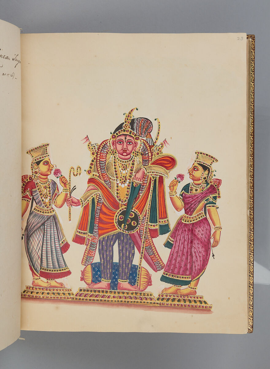 Album depicting one hundred Hindu gods, Unidentified artists (Indian, Madurai, ca. 1830s), Watercolor, ink, and gold on paper, India, Madurai, Tamil Nadu
