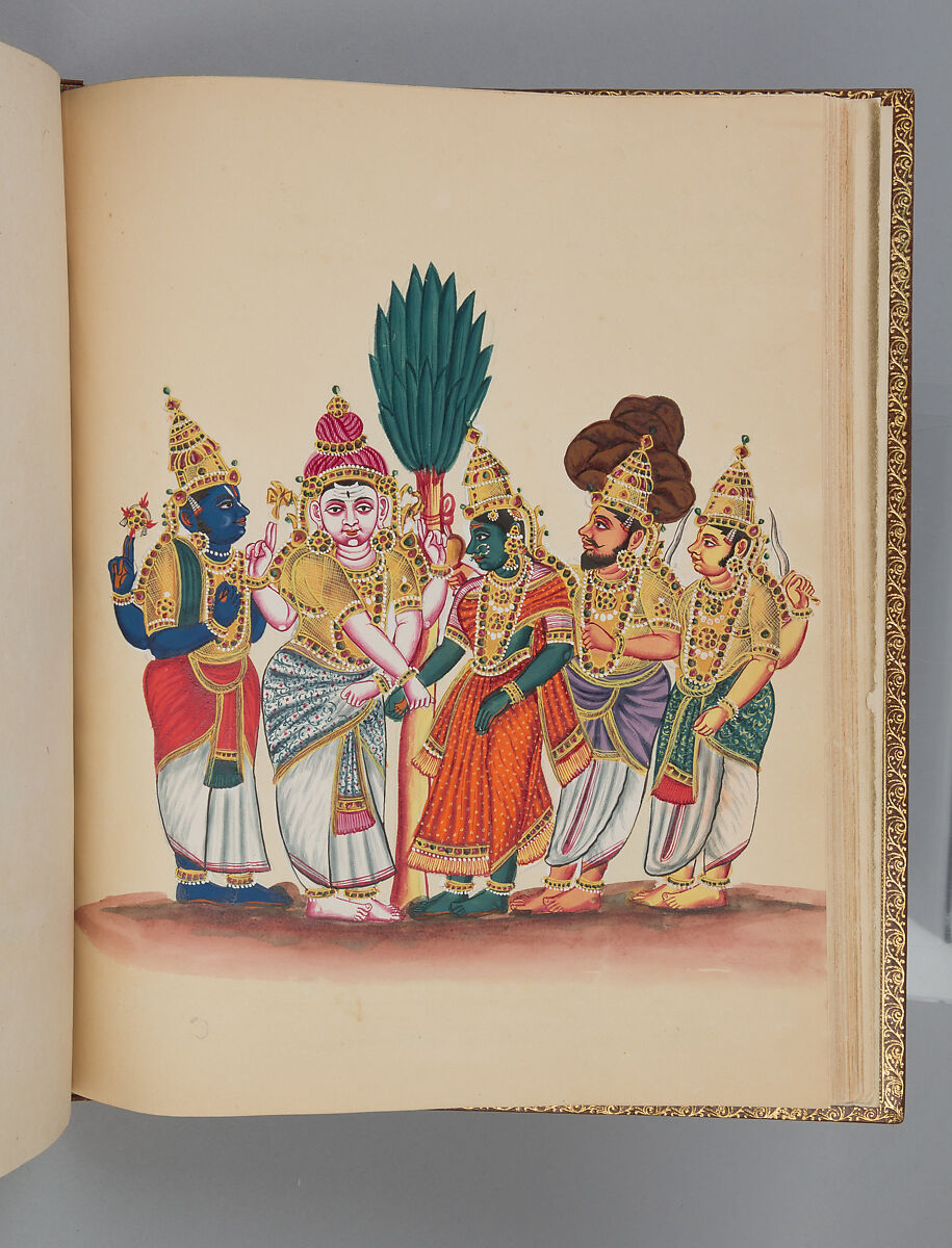 Album depicting one hundred Hindu gods, Unidentified artists (Indian, Madurai, ca. 1830s), Watercolor, ink, and gold on paper, India, Madurai, Tamil Nadu