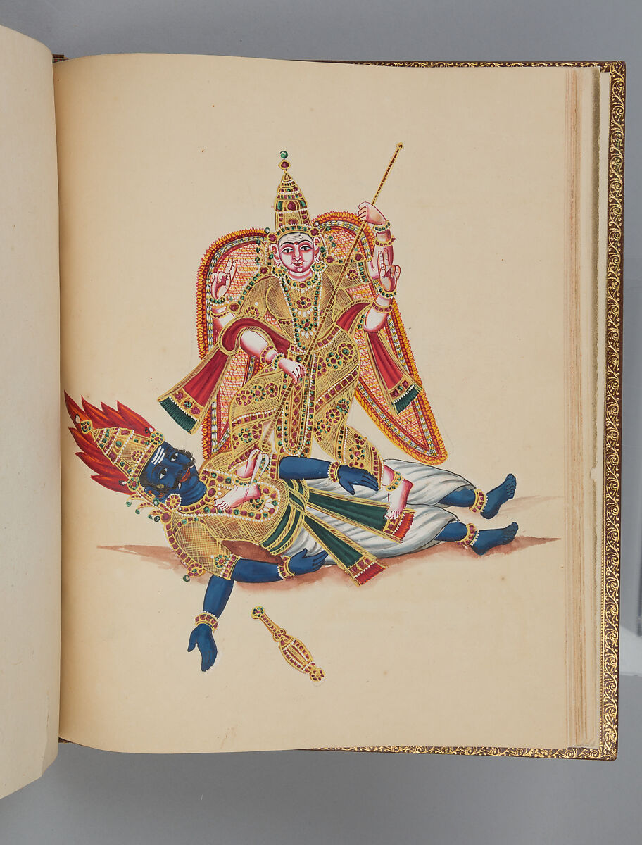 Album depicting one hundred Hindu gods, Unidentified artists (Indian, Madurai, ca. 1830s), Watercolor, ink, and gold on paper, India, Madurai, Tamil Nadu