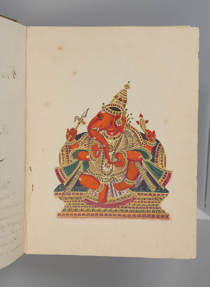 Album of Hindu deities, Unidentified artists (Indian, Madurai, ca. 1830s), Watercolor, ink, and gold on paper, India 