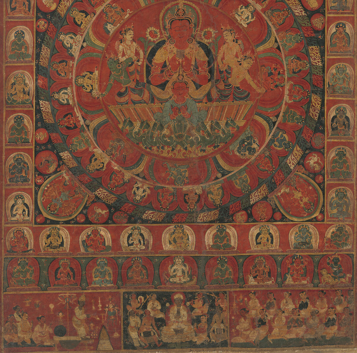 Mandala of the Sun God Surya, Kitaharasa, Distemper on cotton, Nepal, Kathmandu Valley