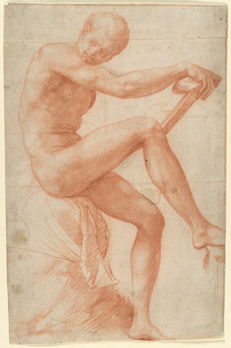 Seated Male Nude, Francesco Salviati (Francesco de&#39; Rossi) (Italian, Florence 1510–1563 Rome), Red chalk 