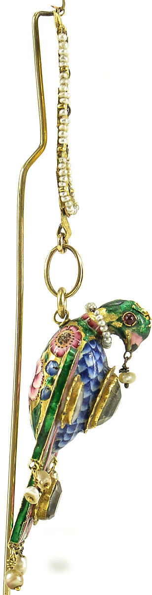 Headdress Ornament, Enamel, gold-sheet, pearls, and semi-precious stones