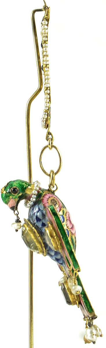 Headdress Ornament, Enamel, gold-sheet, pearls, and semi-precious stones