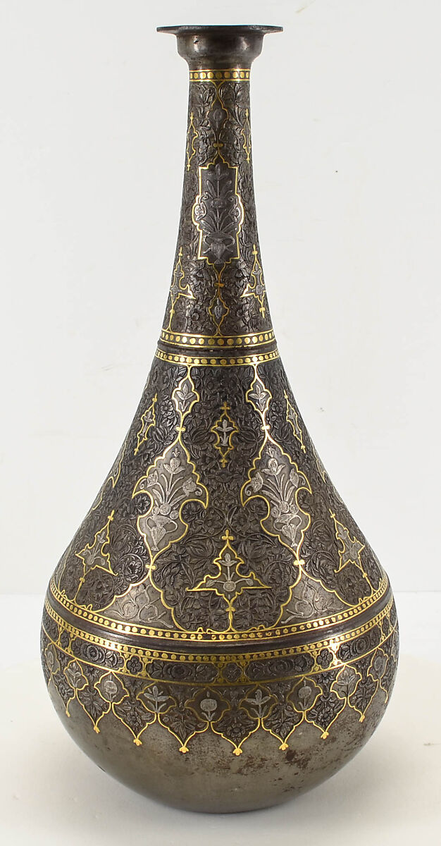 Vase, Steel; chased and damascened in gold and silver