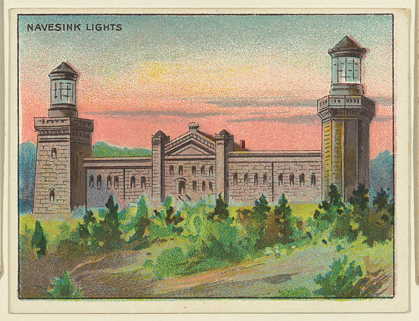 Navesink Lights, from the "Lighthouse Series" (T77), issued with Hassan Cigarettes by the American Tobacco Company, Issued by American Tobacco Company, Commercial color lithograph 