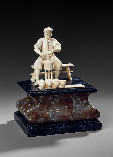 Potter, Ivory, silver, marbelized wood, German, Dresden 
