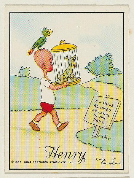 Henry carries a dog in a parrot cage, from the "Little Henry" (T78), issued with Tareyton Cigarettes by the R. J. Reynolds Tobacco Company, Carl Thomas Anderson (American, Madison, Wisconsin 1865–1948), Commercial color lithograph 