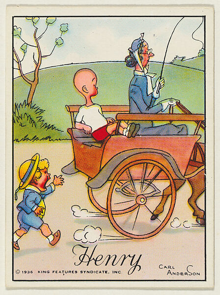 Henry takes a child's place in a horse-drawn cart, from the "Little Henry" (T78), issued with Tareyton Cigarettes by the R. J. Reynolds Tobacco Company, Carl Thomas Anderson (American, Madison, Wisconsin 1865–1948), Commercial color lithograph 