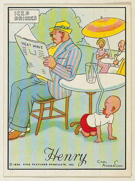 Henry takes a man's drink through a long tube, from the "Little Henry" (T78), issued with Tareyton Cigarettes by the R. J. Reynolds Tobacco Company, Carl Thomas Anderson (American, Madison, Wisconsin 1865–1948), Commercial color lithograph 