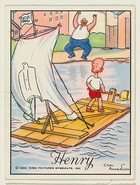 Henry uses a man's pants for his sailboat, from the "Little Henry" (T78), issued with Tareyton Cigarettes by the R. J. Reynolds Tobacco Company, Carl Thomas Anderson (American, Madison, Wisconsin 1865–1948), Commercial color lithograph 
