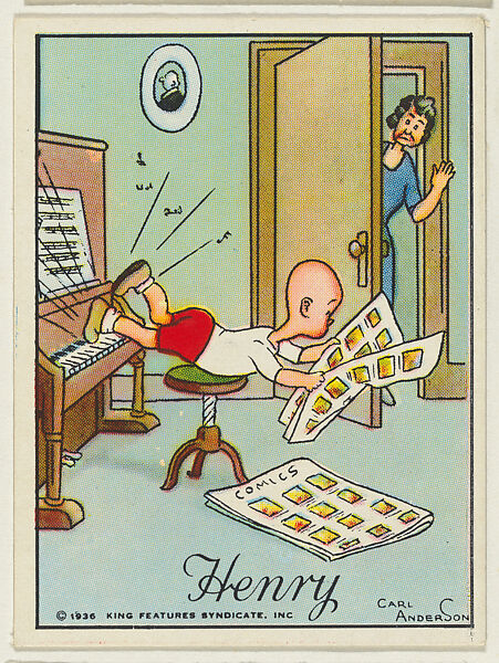 Henry plays the piano with his feet, from the "Little Henry" (T78), issued with Tareyton Cigarettes by the R. J. Reynolds Tobacco Company, Carl Thomas Anderson (American, Madison, Wisconsin 1865–1948), Commercial color lithograph 