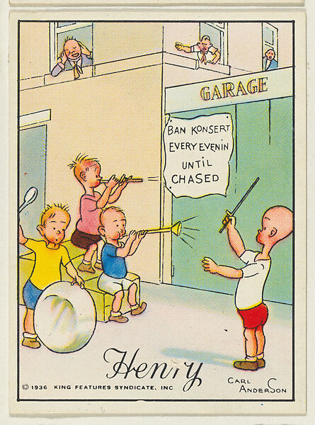 Henry leads a three man boy's band, from the "Little Henry" (T78), issued with Tareyton Cigarettes by the R. J. Reynolds Tobacco Company, Carl Thomas Anderson (American, Madison, Wisconsin 1865–1948), Commercial color lithograph 