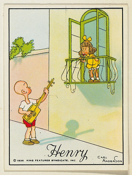 Henry serenades girl on a balcony, from the "Little Henry" (T78), issued with Tareyton Cigarettes by the R. J. Reynolds Tobacco Company, Carl Thomas Anderson (American, Madison, Wisconsin 1865–1948), Commercial color lithograph 