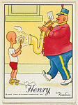 Henry holds a pinwheel in front of a saxophone, from the 