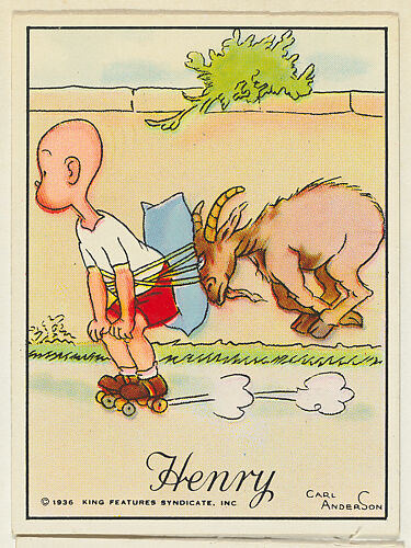 Henry on roller skates pushed by a goat, from the 