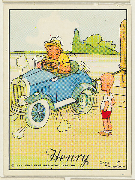 Henry ties a car to a post, from the "Little Henry" (T78), issued with Tareyton Cigarettes by the R. J. Reynolds Tobacco Company, Carl Thomas Anderson (American, Madison, Wisconsin 1865–1948), Commercial color lithograph 