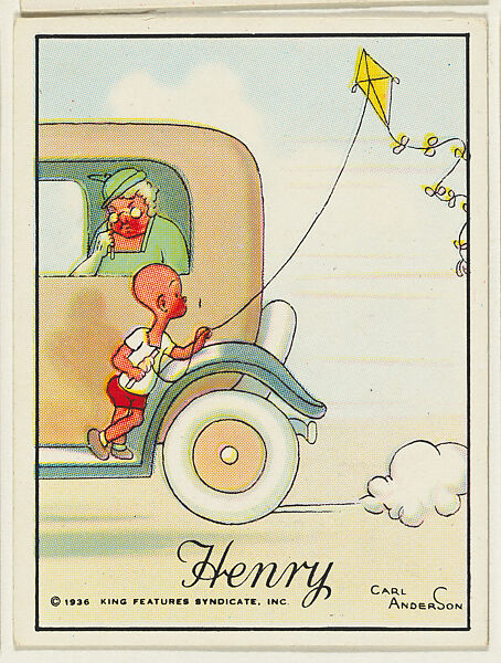 Henry flies a kite from the running board of a car, from the "Little Henry" (T78), issued with Tareyton Cigarettes by the R. J. Reynolds Tobacco Company, Carl Thomas Anderson (American, Madison, Wisconsin 1865–1948), Commercial color lithograph 