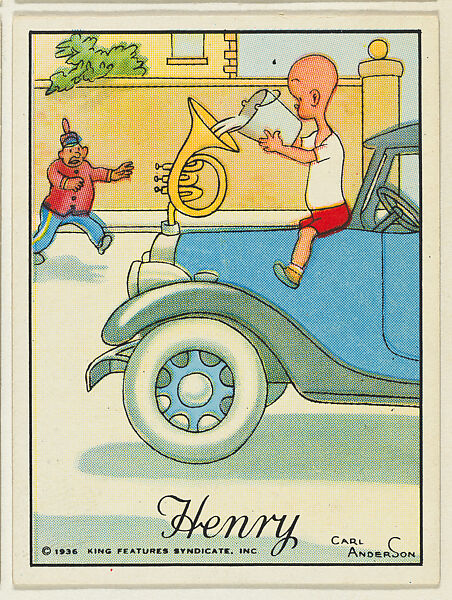 Henry pours water into the radiator of a car, from the "Little Henry" (T78), issued with Tareyton Cigarettes by the R. J. Reynolds Tobacco Company, Carl Thomas Anderson (American, Madison, Wisconsin 1865–1948), Commercial color lithograph 
