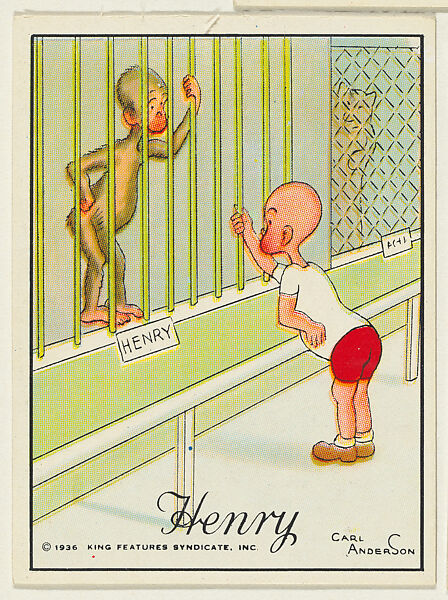 Henry looks at a monkey in the zoo named Henry, from the "Little Henry" (T78), issued with Tareyton Cigarettes by the R. J. Reynolds Tobacco Company, Carl Thomas Anderson (American, Madison, Wisconsin 1865–1948), Commercial color lithograph 