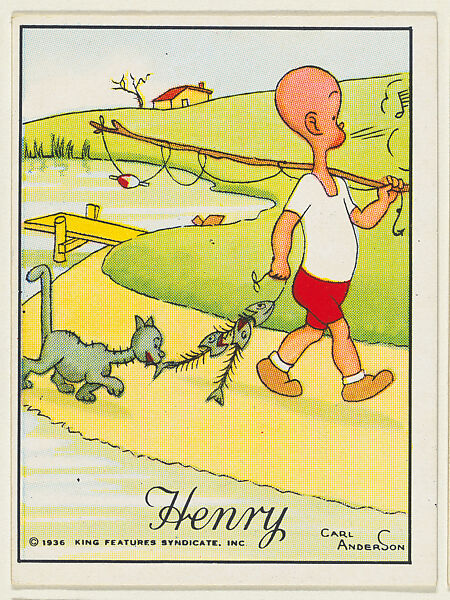 Henry drags fish skeletons, followed by a cat, from the "Little Henry" (T78), issued with Tareyton Cigarettes by the R. J. Reynolds Tobacco Company, Carl Thomas Anderson (American, Madison, Wisconsin 1865–1948), Commercial color lithograph 