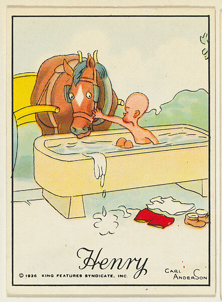 Henry pushes horse from a trough where he is bathing, from the "Little Henry" (T78), issued with Tareyton Cigarettes by the R. J. Reynolds Tobacco Company, Carl Thomas Anderson (American, Madison, Wisconsin 1865–1948), Commercial color lithograph 