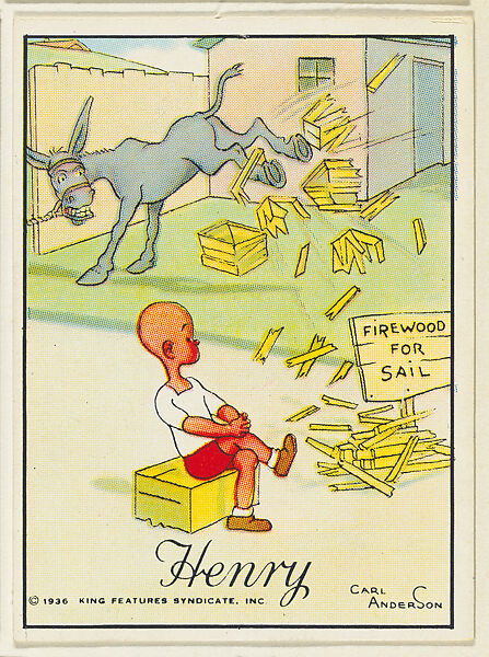 Henry has a donkey break up boxes to sell as firewood, from the "Little Henry" (T78), issued with Tareyton Cigarettes by the R. J. Reynolds Tobacco Company, Carl Thomas Anderson (American, Madison, Wisconsin 1865–1948), Commercial color lithograph 
