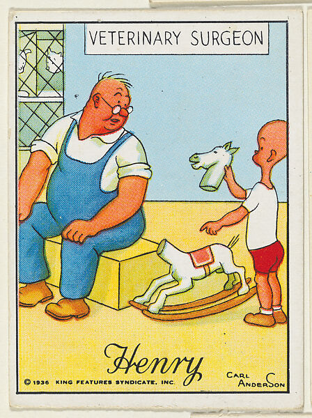 Henry asks a veterinarian to fix his rocking horse, from the "Little Henry" (T78), issued with Tareyton Cigarettes by the R. J. Reynolds Tobacco Company, Carl Thomas Anderson (American, Madison, Wisconsin 1865–1948), Commercial color lithograph 