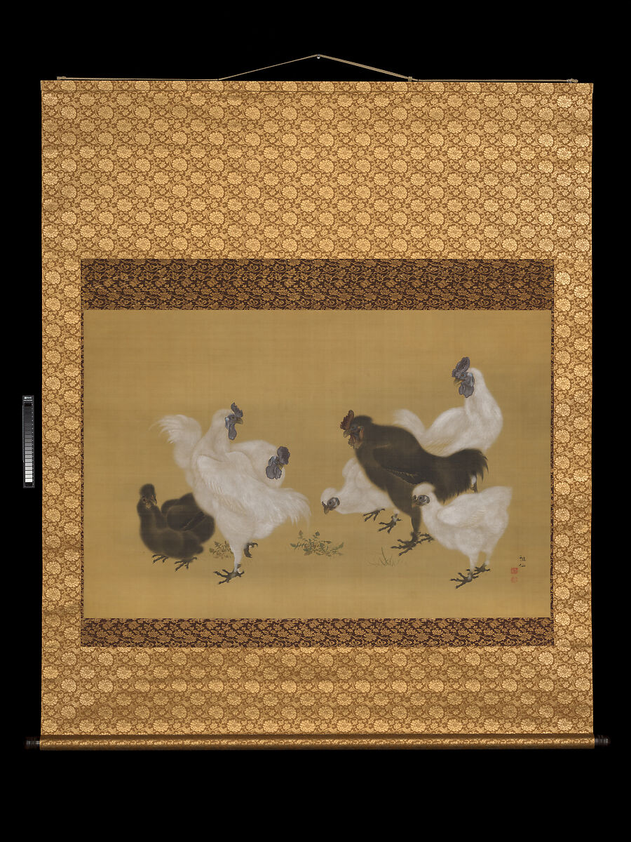 Silkies, Mori Sosen (Japanese, 1747–1821), Hanging scroll; ink and color on silk, Japan