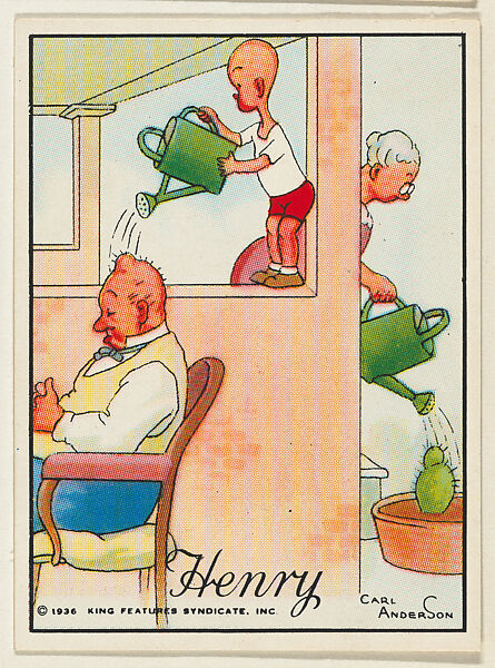 Henry uses a can to water a man's head, from the "Little Henry" (T78), issued with Tareyton Cigarettes by the R. J. Reynolds Tobacco Company, Carl Thomas Anderson (American, Madison, Wisconsin 1865–1948), Commercial color lithograph 