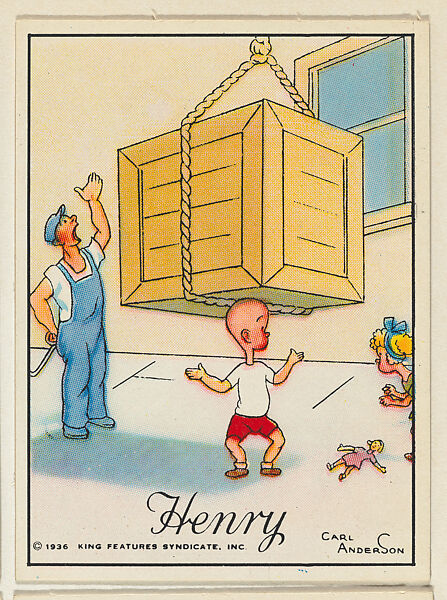 Henry balances a big box held by ropes on his head, from the "Little Henry" (T78), issued with Tareyton Cigarettes by the R. J. Reynolds Tobacco Company, Carl Thomas Anderson (American, Madison, Wisconsin 1865–1948), Commercial color lithograph 