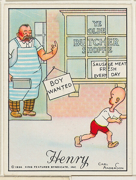 Henry runs from a butcher, from the "Little Henry" (T78), issued with Tareyton Cigarettes by the R. J. Reynolds Tobacco Company, Carl Thomas Anderson (American, Madison, Wisconsin 1865–1948), Commercial color lithograph 