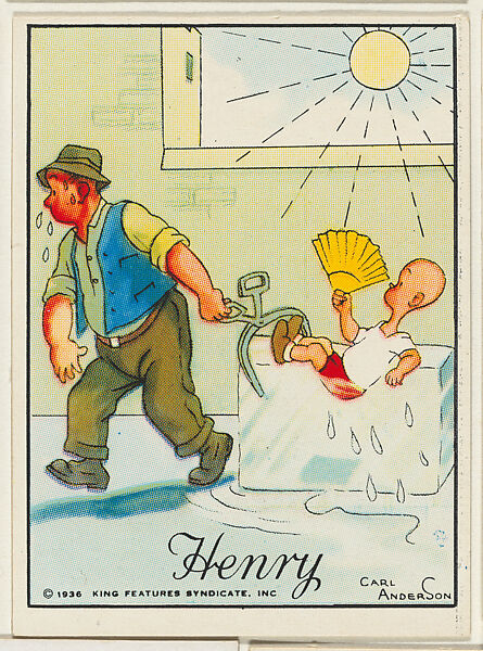 Henry sitting on a block of ice pulled by a man, from the "Little Henry" (T78), issued with Tareyton Cigarettes by the R. J. Reynolds Tobacco Company, Carl Thomas Anderson (American, Madison, Wisconsin 1865–1948), Commercial color lithograph 