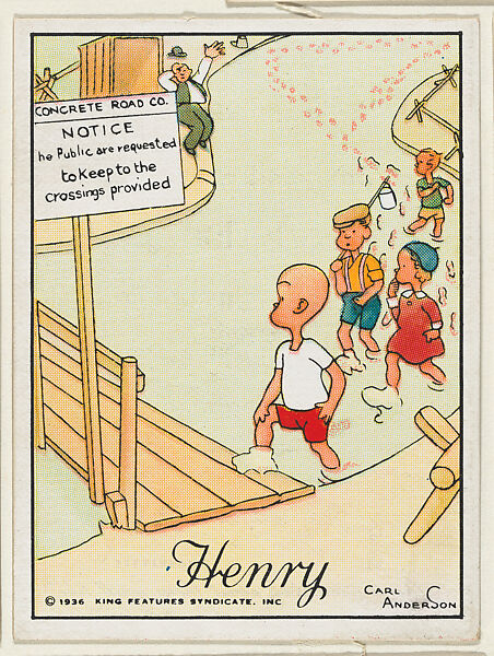 Henry and his friends walk in a fresh concrete road, from the "Little Henry" (T78), issued with Tareyton Cigarettes by the R. J. Reynolds Tobacco Company, Carl Thomas Anderson (American, Madison, Wisconsin 1865–1948), Commercial color lithograph 