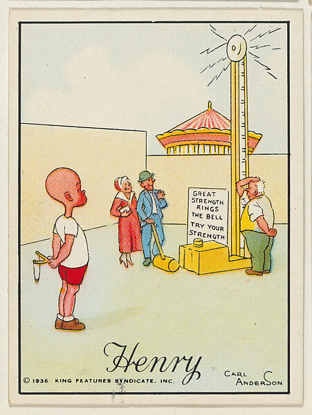 Henry hits a bell with a slingshot, from the "Little Henry" (T78), issued with Tareyton Cigarettes by the R. J. Reynolds Tobacco Company, Carl Thomas Anderson (American, Madison, Wisconsin 1865–1948), Commercial color lithograph 