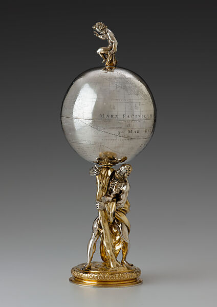 Globe Cup, Hans Jakob I. Bair (1574–1628), Silver (partially gilded), German, Augsburg 