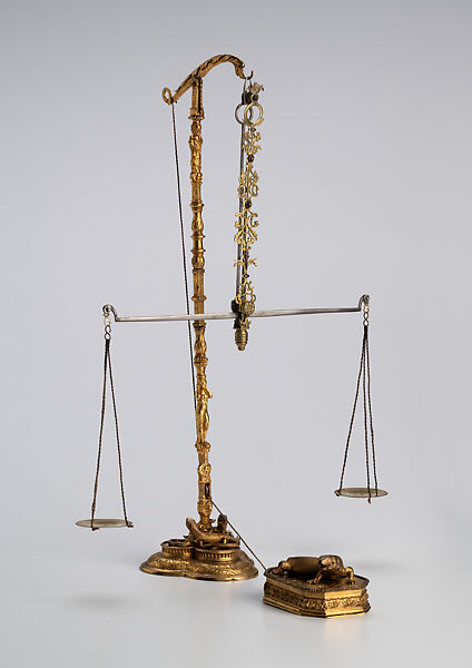 Scale with Counterweight for Measuring Gold, Wenzel Jamnitzer (German, Vienna 1507/8–1585 Nuremberg), Bronze or yellow metal (cast, gilded), silver, thread., German, Nuremberg 