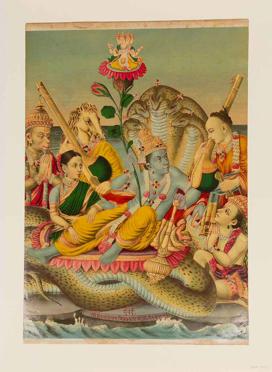 Shri Sheshanarayana, Vishnu Narayana on Shesha, Chromolithographic print on paper, India 