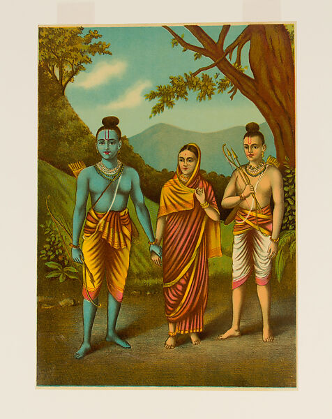 Rama, Sita, and Lakshmana in Exile: Scene from the Ramayama, Chromolithographic print on paper, probably Germany for the Indian market 