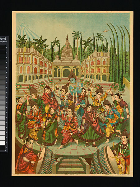 Krishna and Gopis, Lithograph with varnish, India 