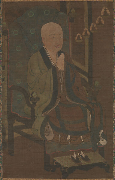 Portrait of Shandao Dashi (Japanese: Zendō Daishi), Unidentified artist, Hanging scroll; ink, color, and gold on silk, Japan 