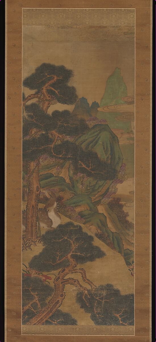 Deer amid Pine Trees, Unidentified artist, Pair of hanging scrolls; ink and color on silk, Korea