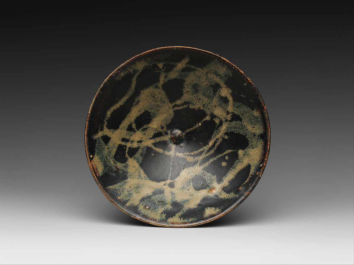 Tea Bowl with Splashed Decoration, Stoneware with brown glaze and slip decoration, China 