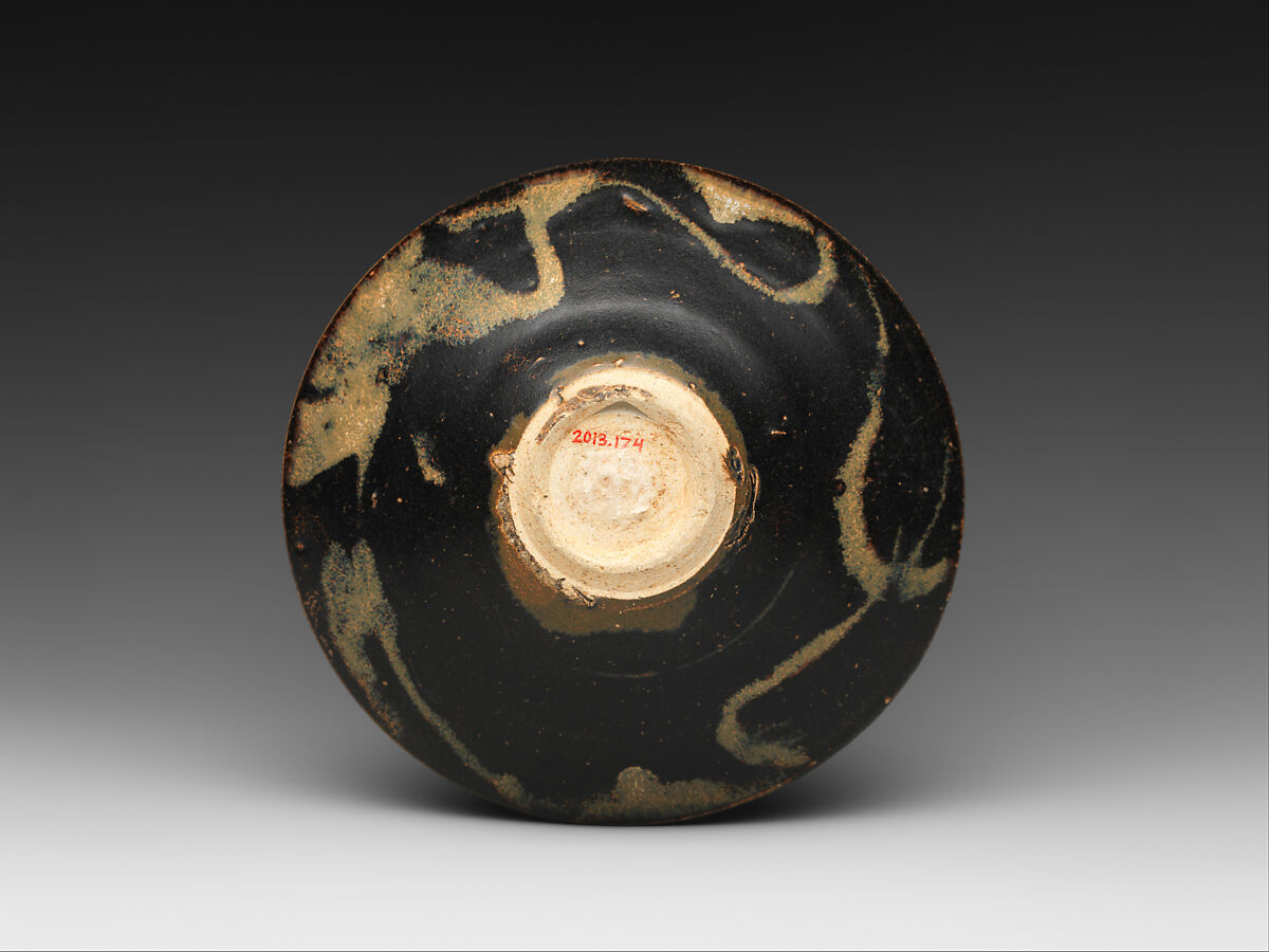 Tea Bowl with Splashed Decoration, Stoneware with brown glaze and slip decoration, China