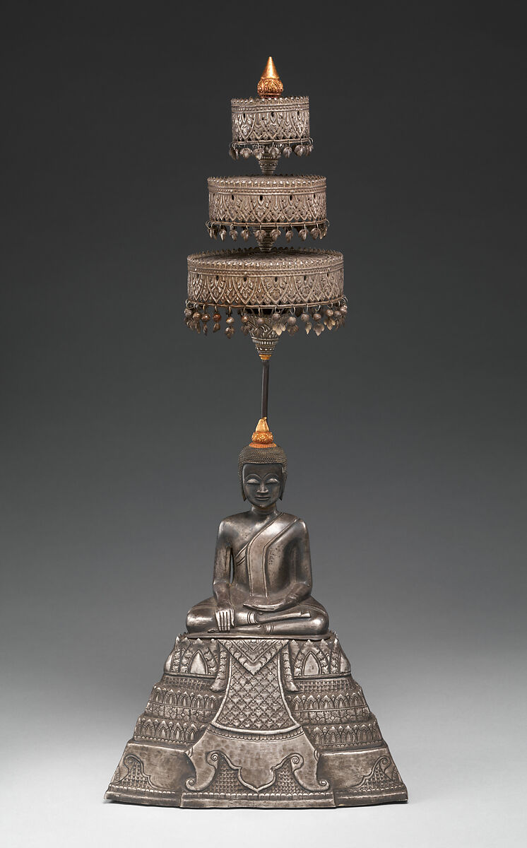 Enthroned Buddha, Silver, gold, and unfired clay, Cambodia (probably Phnom Penh) 