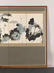Lotus and Carp, Song Yeong-bang (Korean, born Hwaseong, 1936), Eight-panel folding screen; ink and light color on paper, Korea
