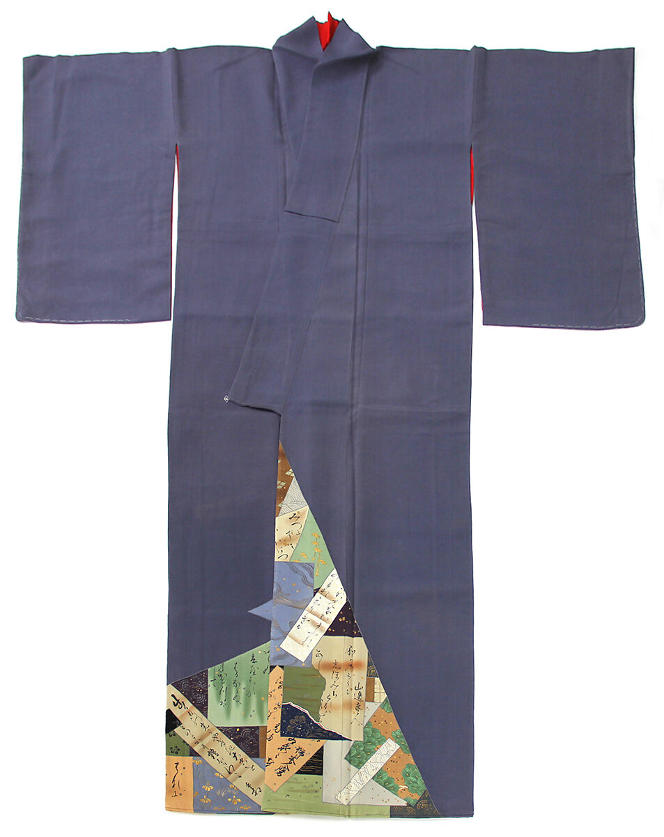 Robe with Tanzaku and Shikishi Poem Cards, Crepe silk (chirimen); resist-dyed and hand-painted patterns, gold accents, Japan 