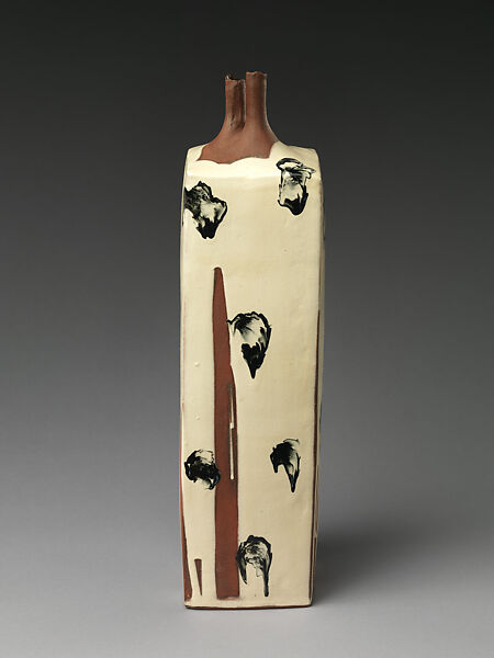 Vessel with dripping black ink patterns (Sumi nagashi tsubo), Kondō Yutaka (Japanese, 1932–1983), Stoneware with white slip and black glaze, Japan