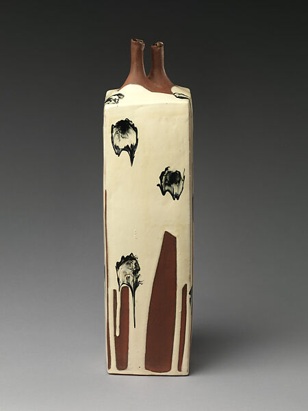 Vessel with dripping black ink patterns (Sumi nagashi tsubo), Kondō Yutaka (Japanese, 1932–1983), Stoneware with white slip and black glaze, Japan