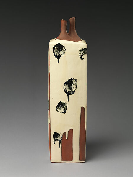 Vessel with dripping black ink patterns (Sumi nagashi tsubo), Kondō Yutaka (Japanese, 1932–1983), Stoneware with white slip and black glaze, Japan